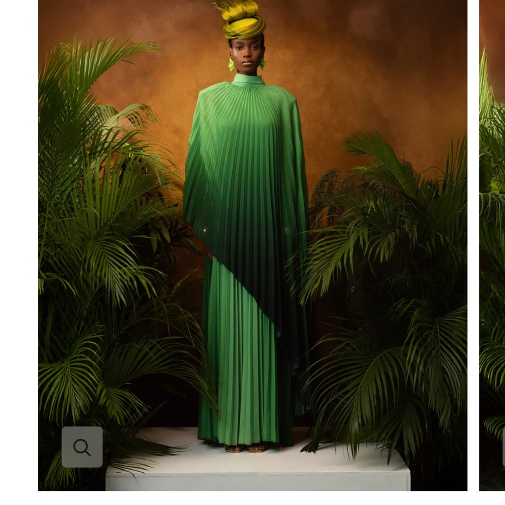 Wanni FUGA Alyssa Green Pleated Maxi Cape Dress